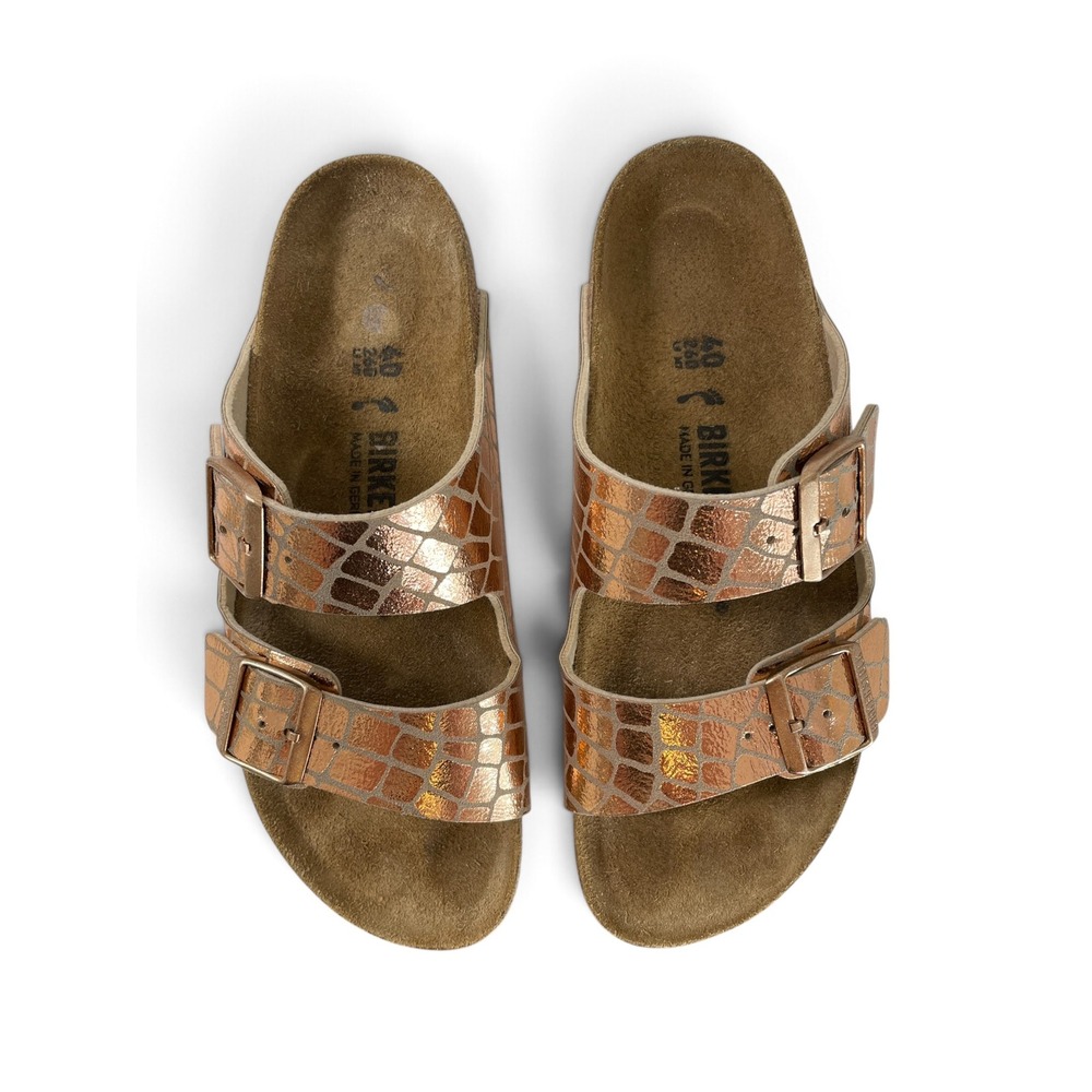 Birkenstock Arizona Gator Gleam Copper Rose Gold Sandal Womens 40 US 9 Narrow